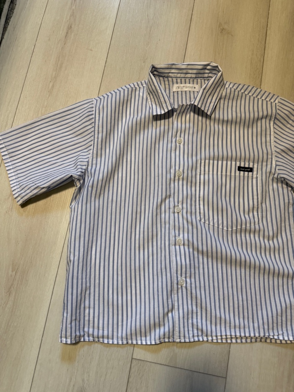 Zara Boys Casual Short-Sleeve Striped Button-Up Shirt - Blue/White Size 11-12